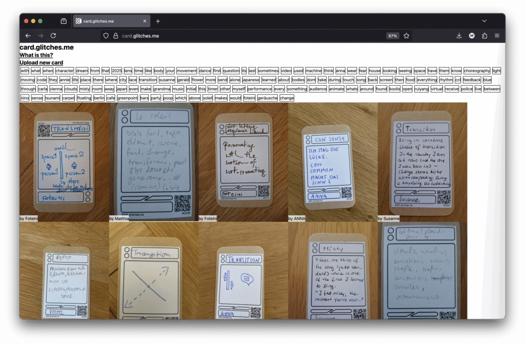 Screenshot of a browser window. On the page, there are photos of handwritten cards, laid out in a 5 by 2 grid